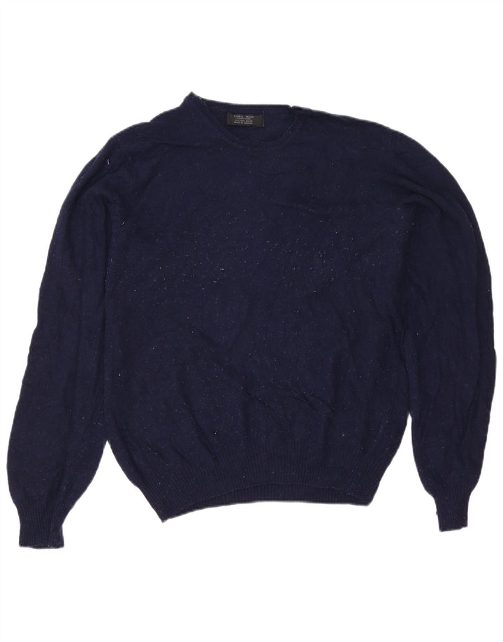 Zara Pull à col rond pour homme Large Bleu marine Viscose