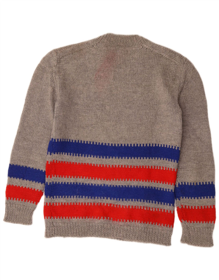 vintage Womens Crew Neck Jumper Pull UK 14 Moyen Gris Rayé