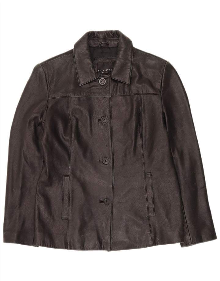 VINTAGE Veste en cuir femme UK 16 Grand cuir noir