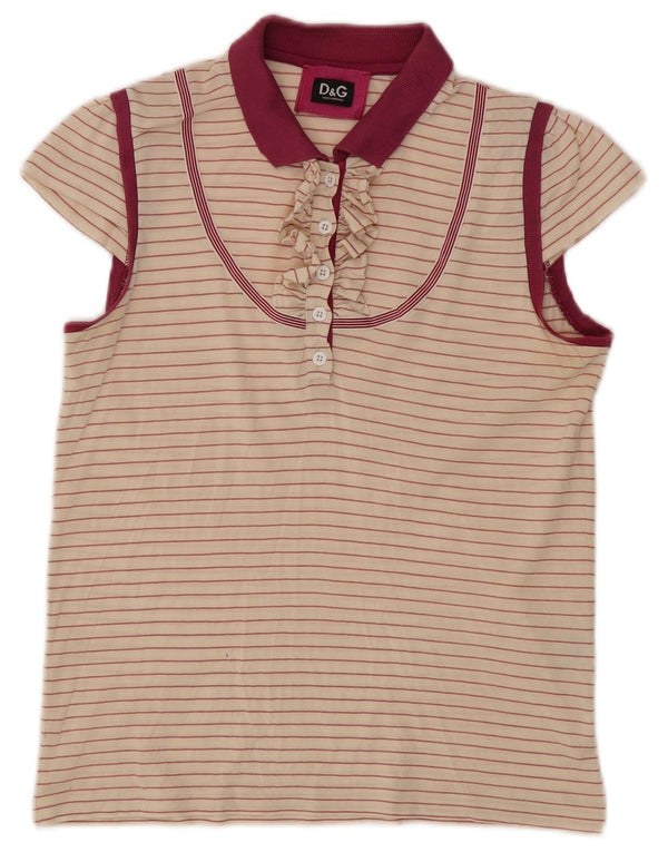 Dolce & Gabbana Polo Femme UK 12 Rayure Beige Moyen