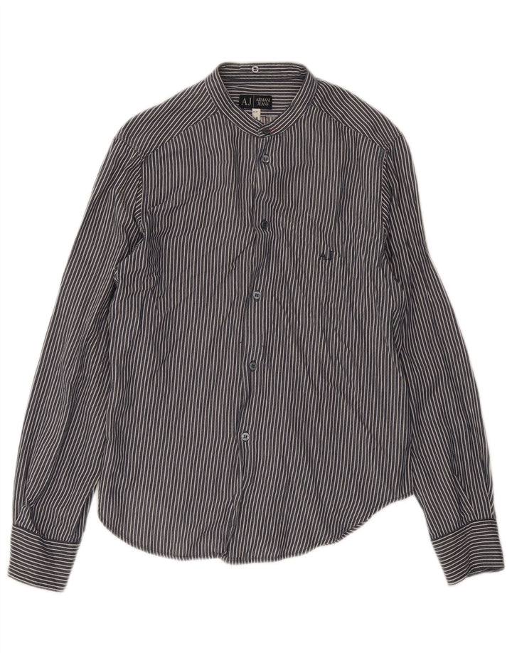 Armani Jeans Chemise Homme Large Bleu Marine Rayé Coton