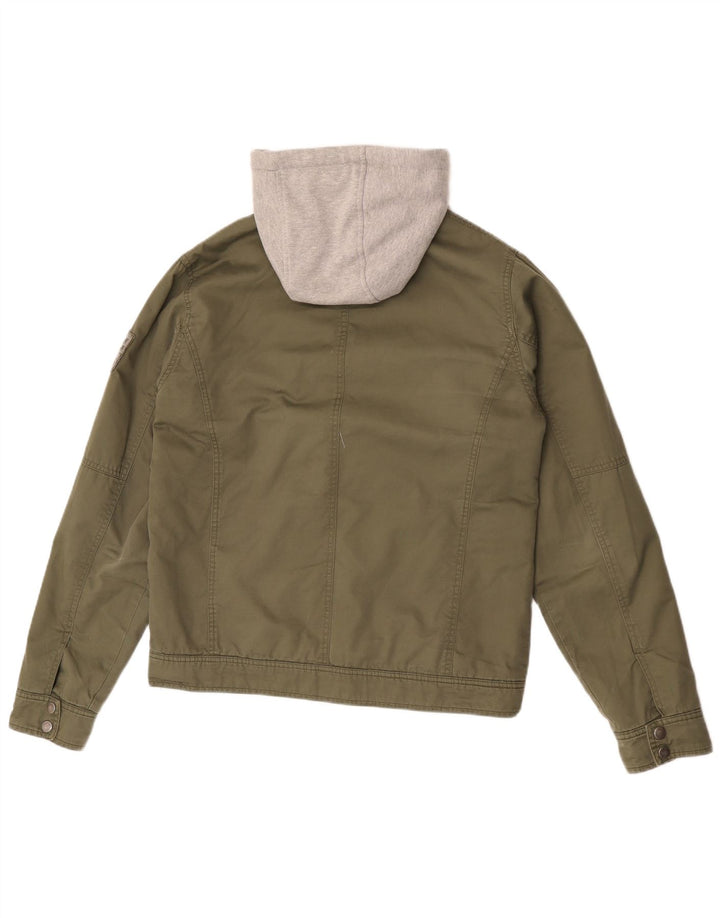 Guess Veste utilitaire à capuche graphique pour homme UK 38 Kaki moyen colour block