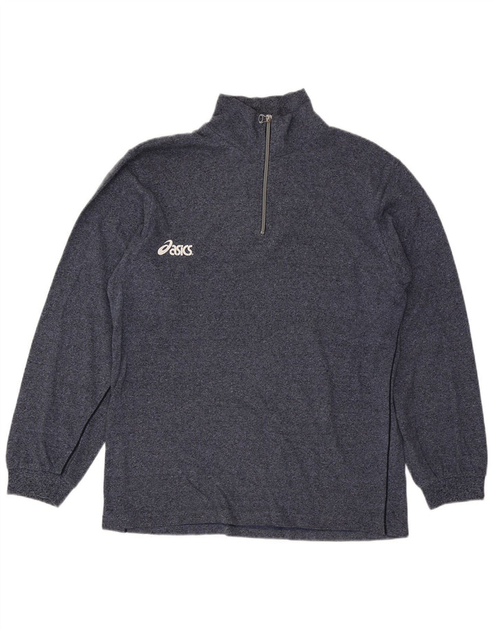 Asics Sweat-shirt graphique à col zippé pour hommes, grand bleu marine moucheté