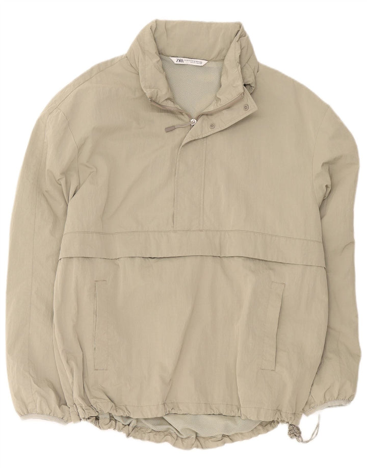 Zara Veste Anorak Coupe Ample Homme UK 36 Petit Kaki Polyester