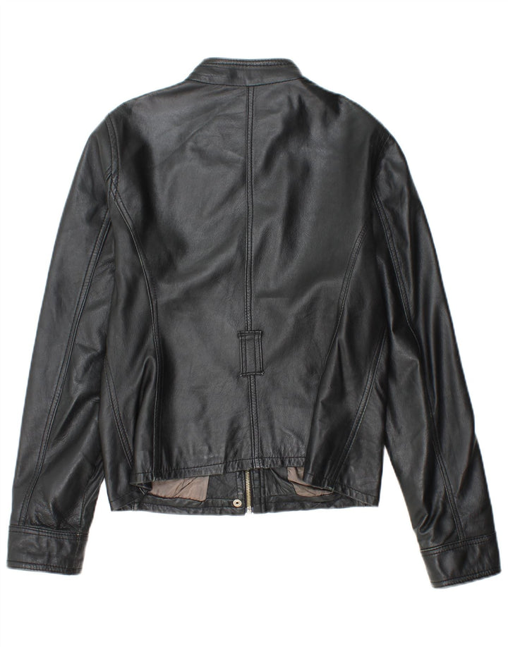 SANDRO FERRONE Veste en cuir femme UK 14 Grand cuir noir