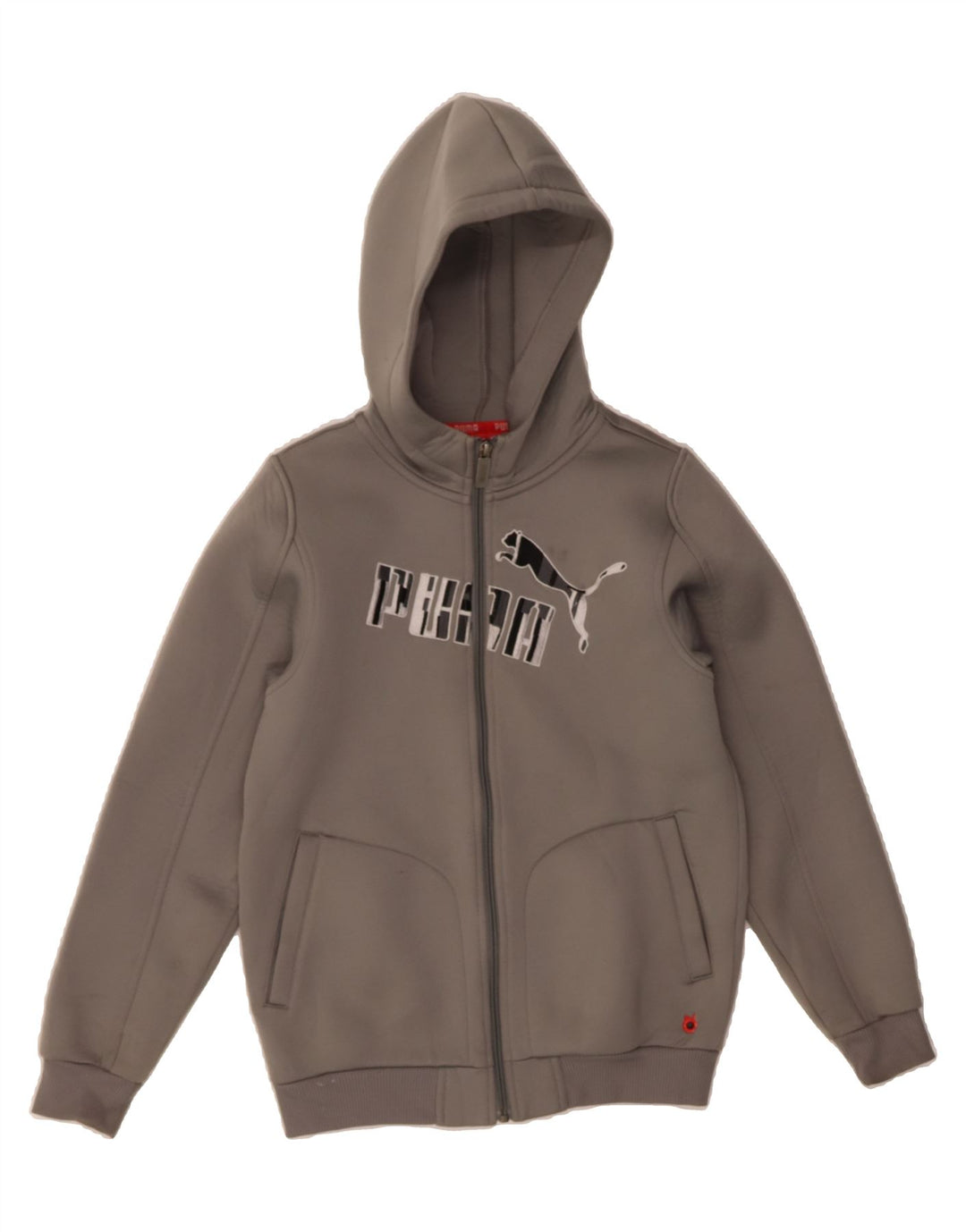 PUMA Boys Graphic Zip Hoodie Sweater 11-12 Years Grey Polyester Vintage Puma and Second-Hand Puma from Messina Hembry 