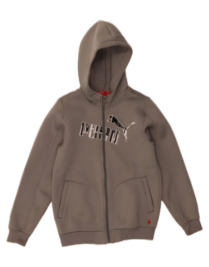 PUMA Boys Graphic Zip Hoodie Sweater 11-12 Years Grey Polyester Vintage Puma and Second-Hand Puma from Messina Hembry 