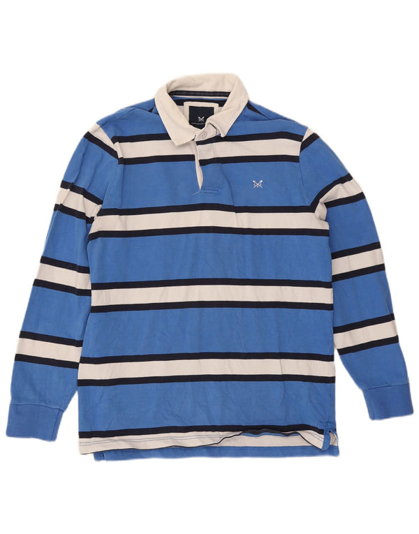 Crew Clothing Polo de rugby à manches longues pour homme en coton rayé bleu