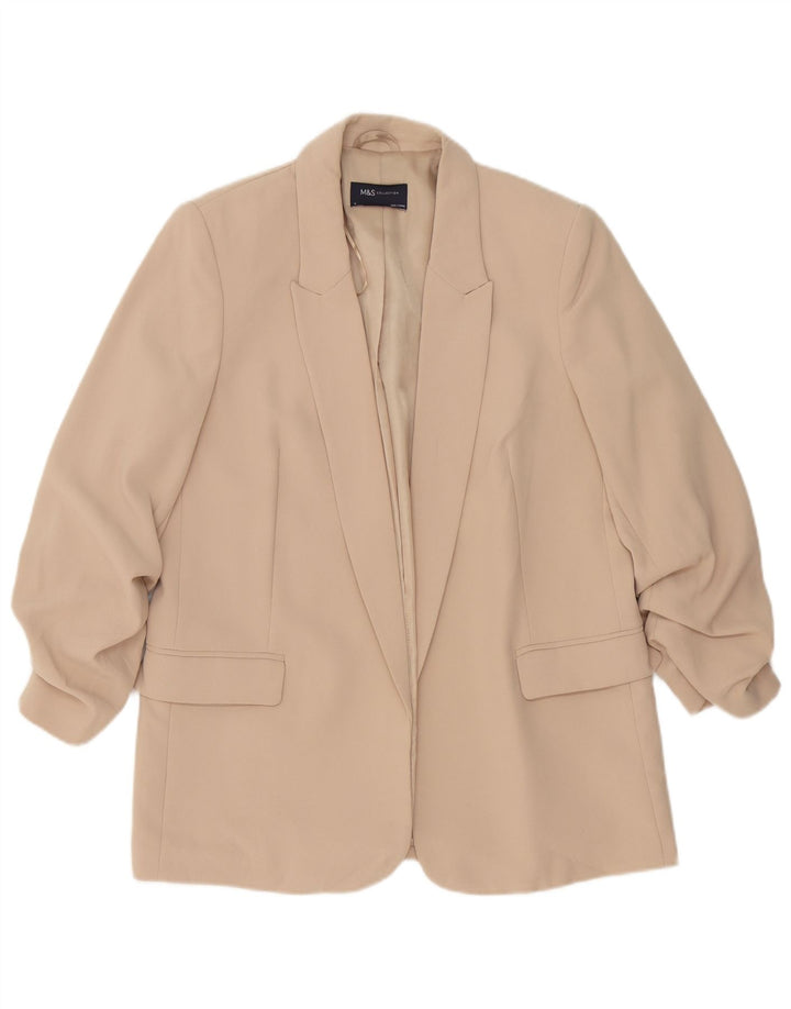 Marks & Spencer Veste Blazer Ouverte Femme UK 12 Polyester Beige Moyen