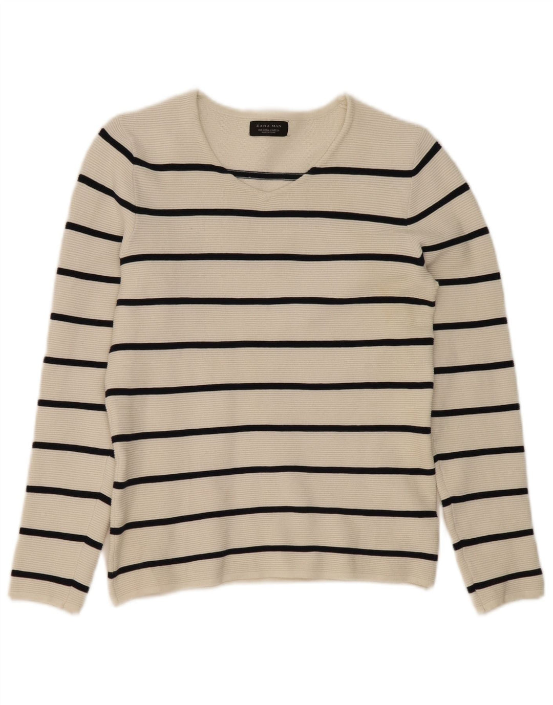 Zara Pull Col V Homme Petit Rayé Blanc