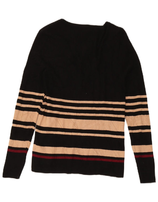 Marks & Spencer Pull col en V pour femme UK 14 Medium Noir Rayé