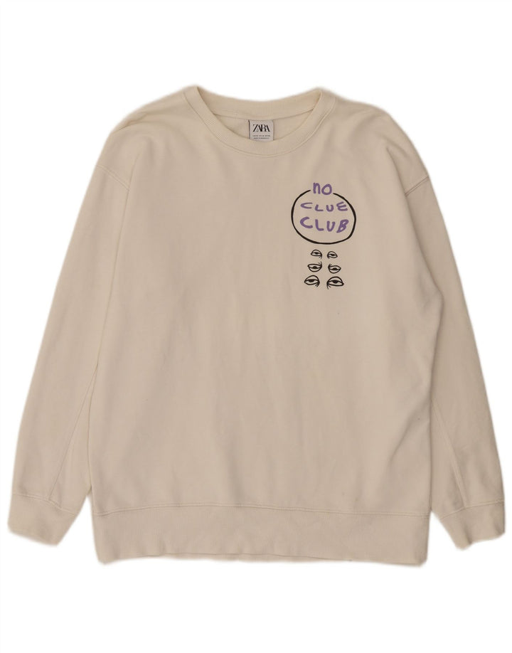 Zara Homme Graphic Sweatshirt Jumper Coton Blanc Moyen