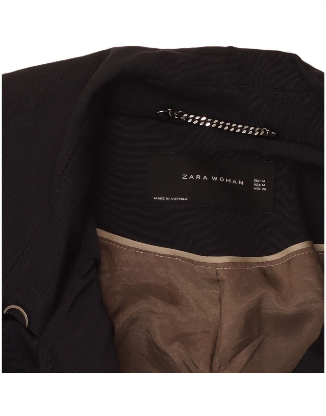 ZARA Femme Caban UK 12 Moyen Bleu Marine Coton