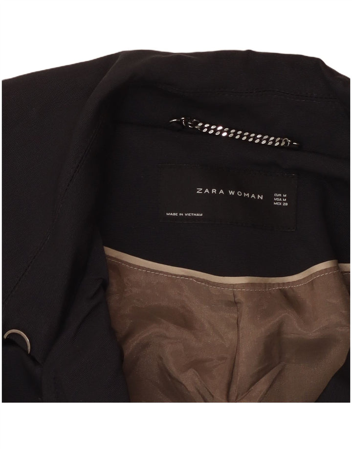 ZARA Femme Caban UK 12 Moyen Bleu Marine Coton