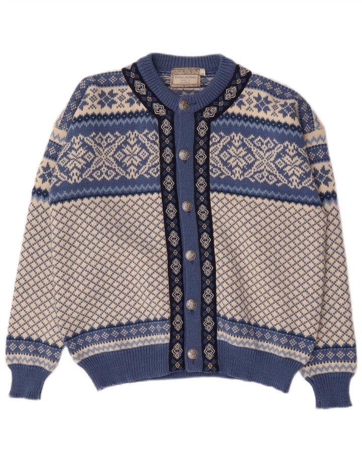 vintage Pull Cardigan Homme Bleu Moyen Fair Isle