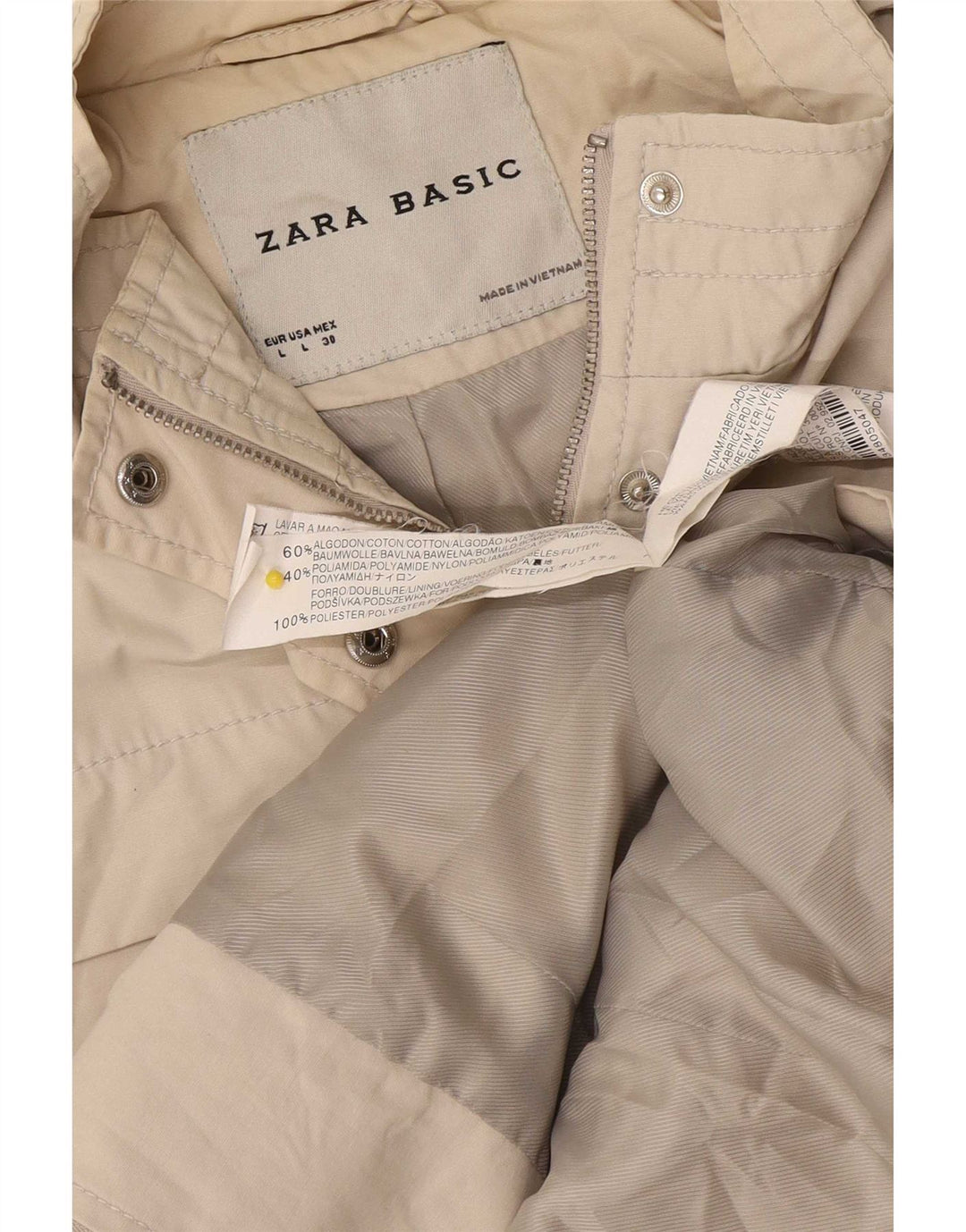 Zara Veste Militaire Femme UK 14 Coton Gris Moyen