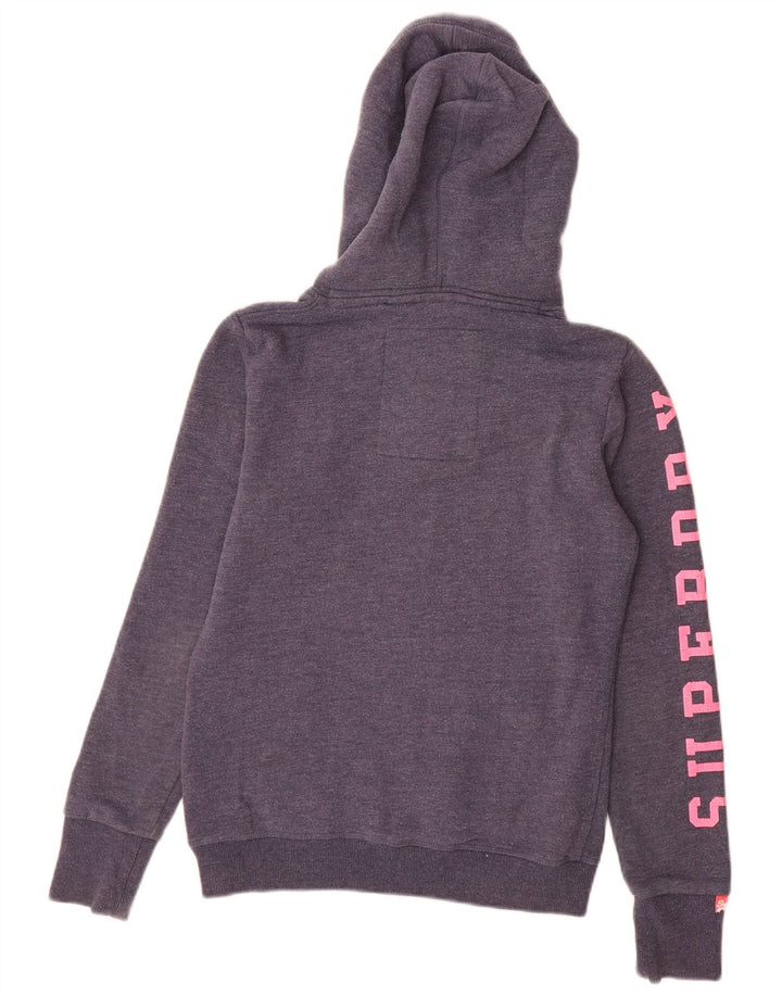 SUPERDRY Pull à capuche graphique pour femme UK 6 XS Bleu marine Coton