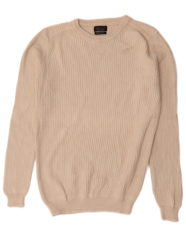 Zara Pull à col rond pour homme en coton blanc cassé moyen