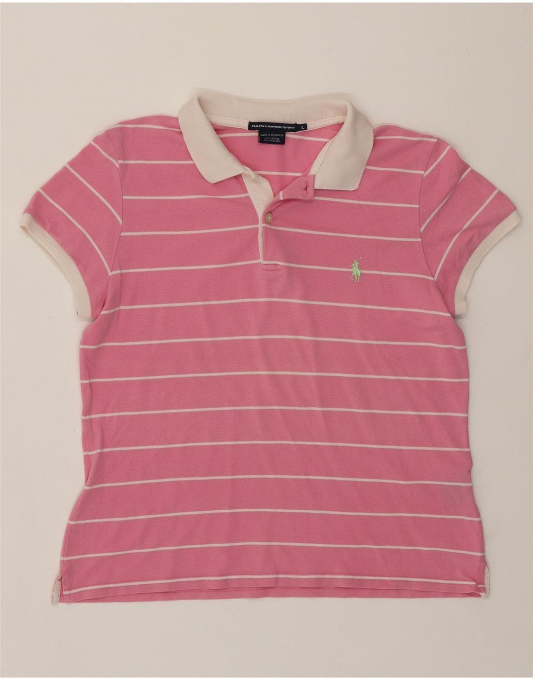 RALPH LAUREN Polo Femme UK 14 Grand Coton Rayé Rose