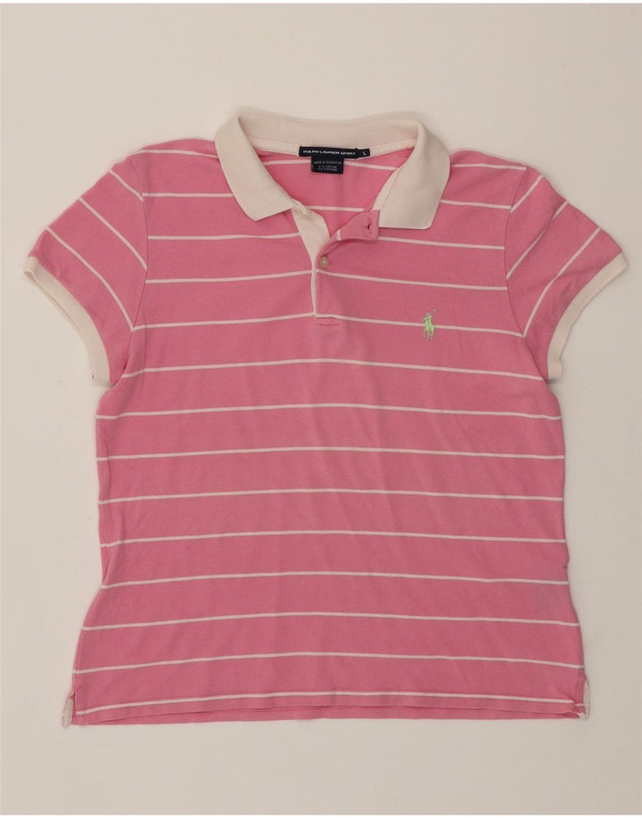 RALPH LAUREN Polo Femme UK 14 Grand Coton Rayé Rose
