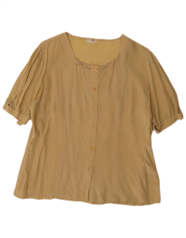 BALL ON Womens Oversized Short Sleeve Shirt Blouse IT 40 Small Khaki Silk
