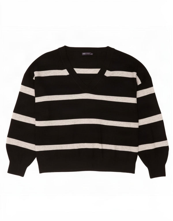 Marks & Spencer Pull col en V pour femme UK 18 XL Noir rayé