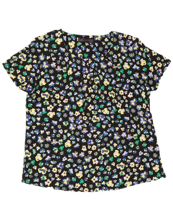 Marks & Spencer Womens Blouse Top UK 12 Medium Black Floral Polyester