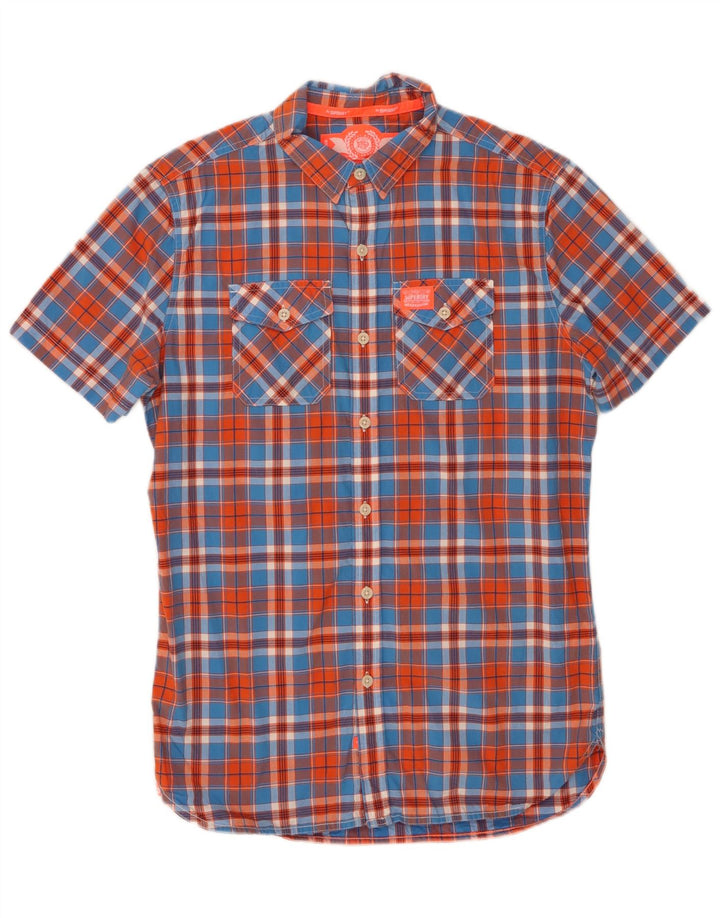 SUPERDRY Chemise à Manches Courtes Homme Bleu Moyen Carreaux Coton