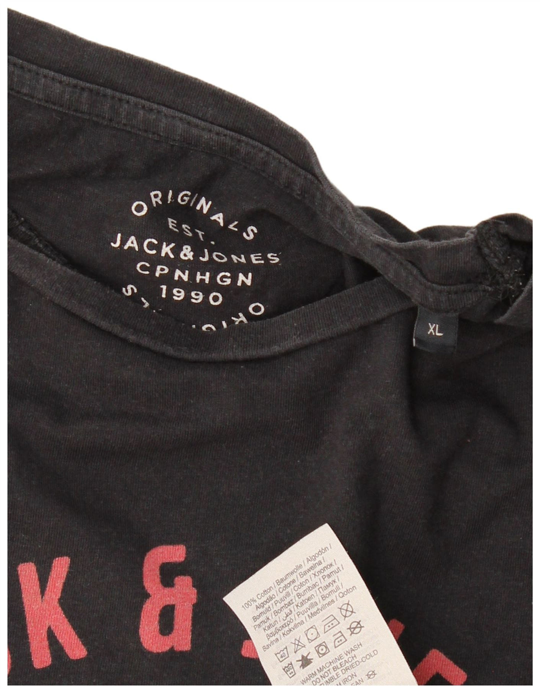 JACK & JONES Homme Originals T-Shirt Graphique Top XL Noir Coton