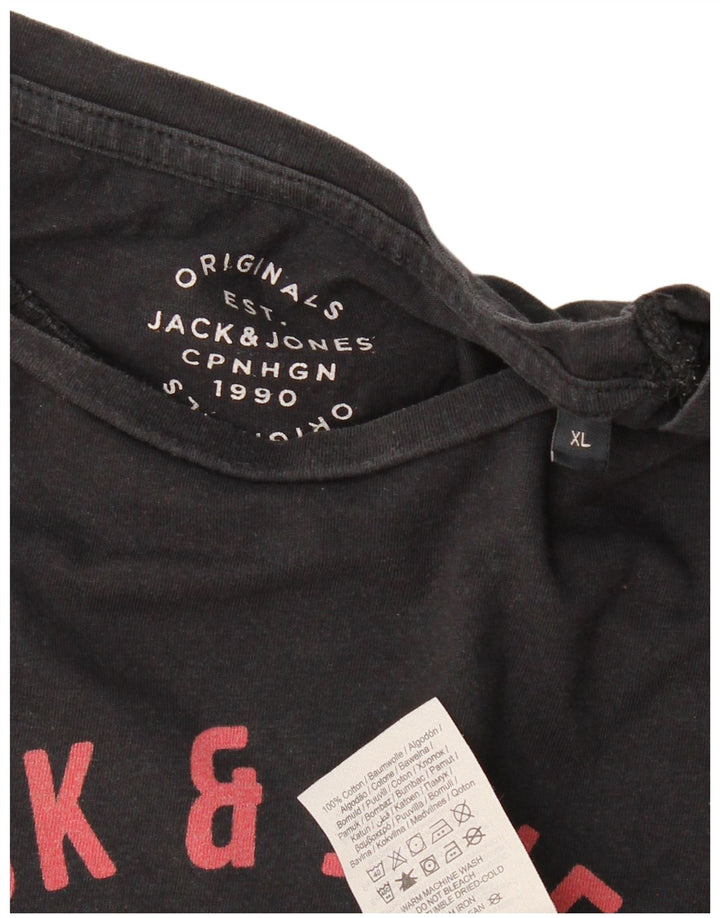JACK & JONES Homme Originals T-Shirt Graphique Top XL Noir Coton