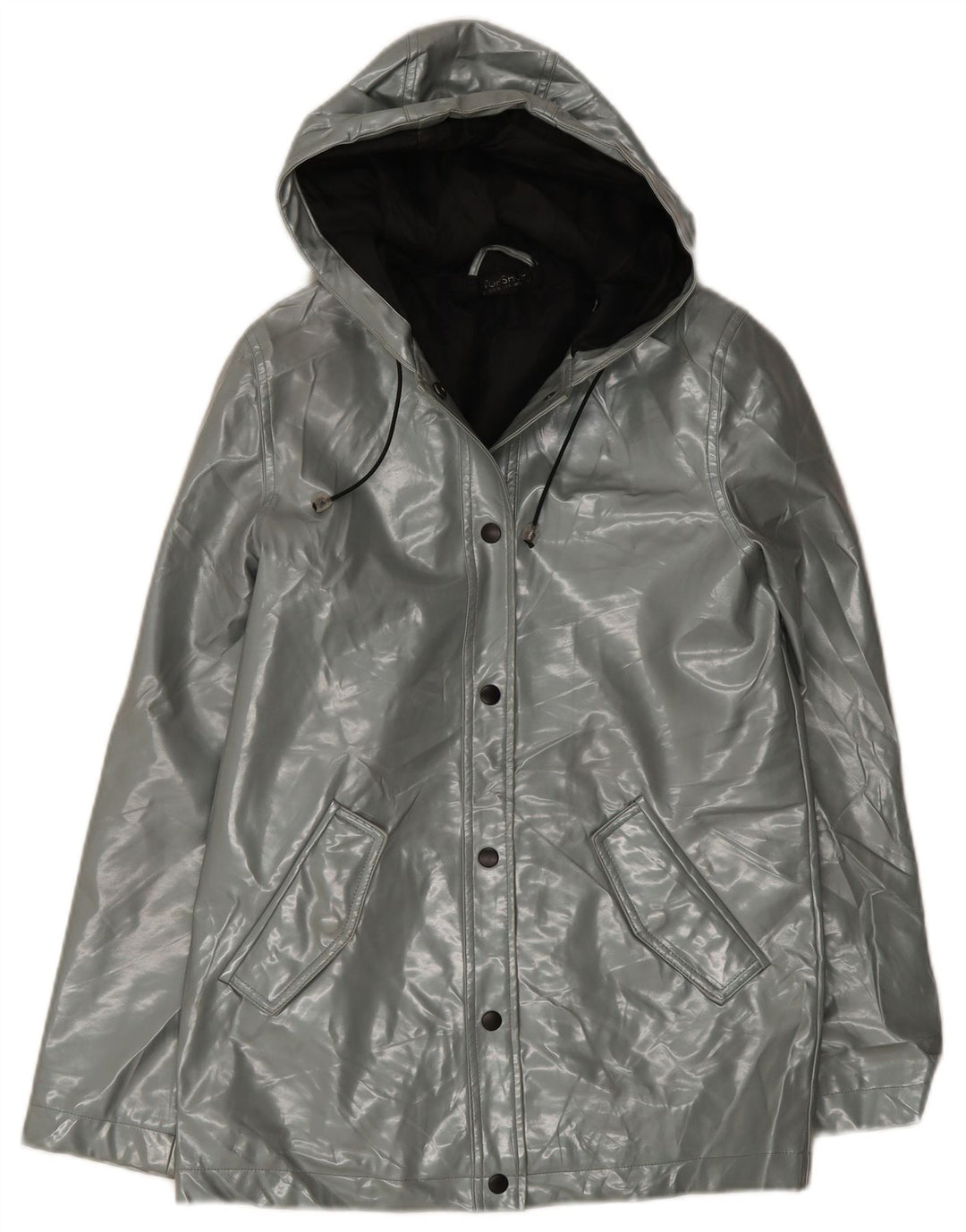 Topshop Veste de pluie à capuche pour femme UK 8 Small Gris Polyester