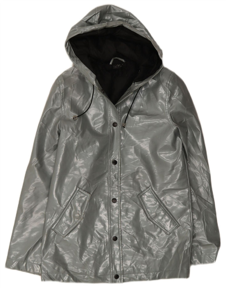 Topshop Veste de pluie à capuche pour femme UK 8 Small Gris Polyester