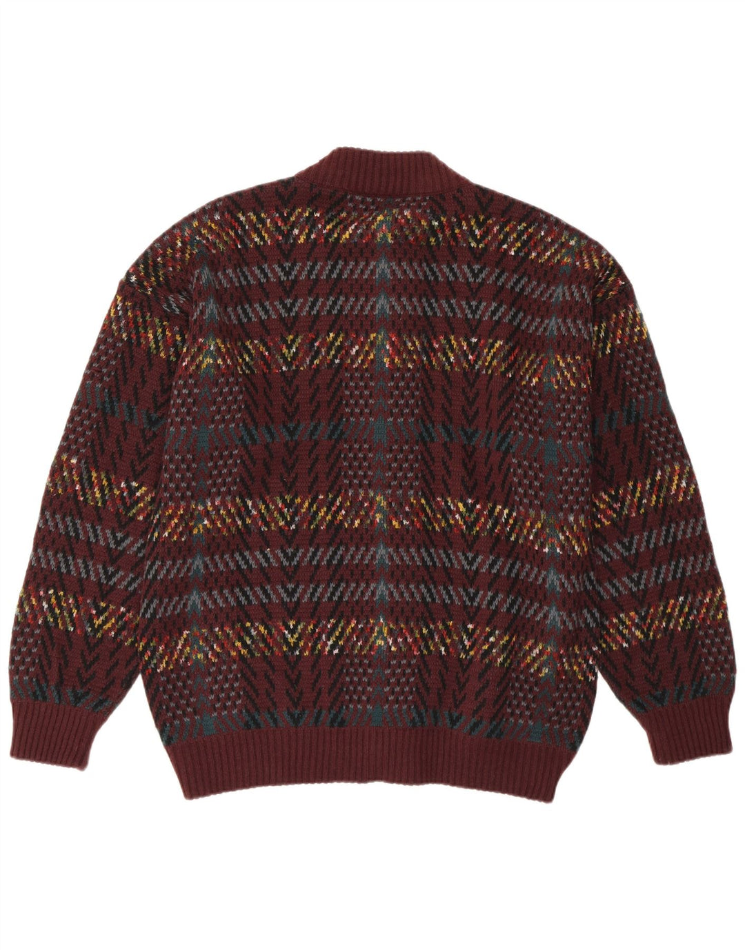 VINTAGE Homme Cardigan Pull Grand Marron Géométrique Acrylique