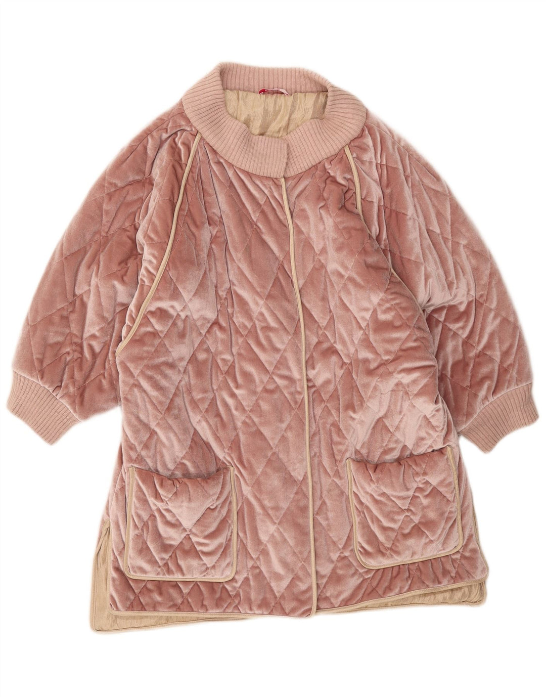 vintage Femmes Surdimensionné Velours Matelassé Pardessus UK 10 Petit Polyester Rose