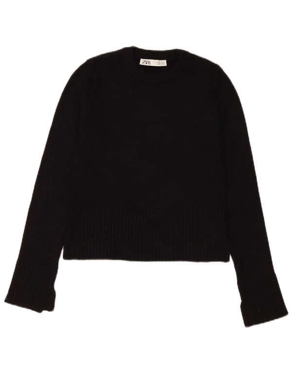 Zara Pull court à col rond pour femme UK 6 XS Noir