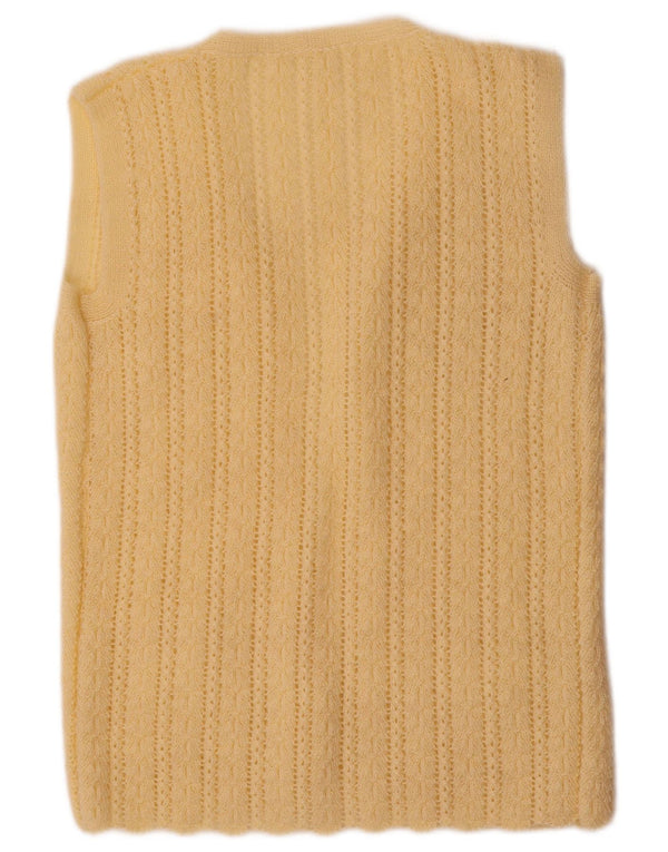 vintage Femmes Sans Manches Ouvert Cardigan Pull UK 12 Jaune Moyen