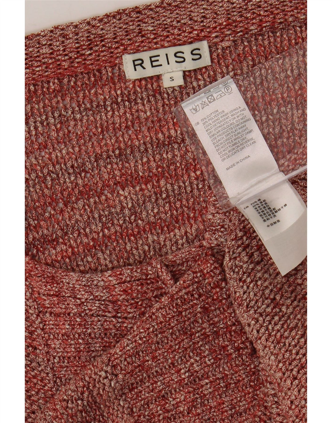 REISS Pull cardigan court pour femme UK 10 Petit coton moucheté bordeaux