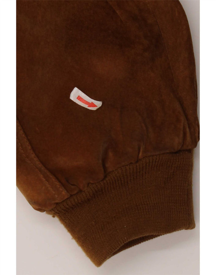 vintage Mens Suede Bomber Jacket UK 40 Grand Marron Polyester