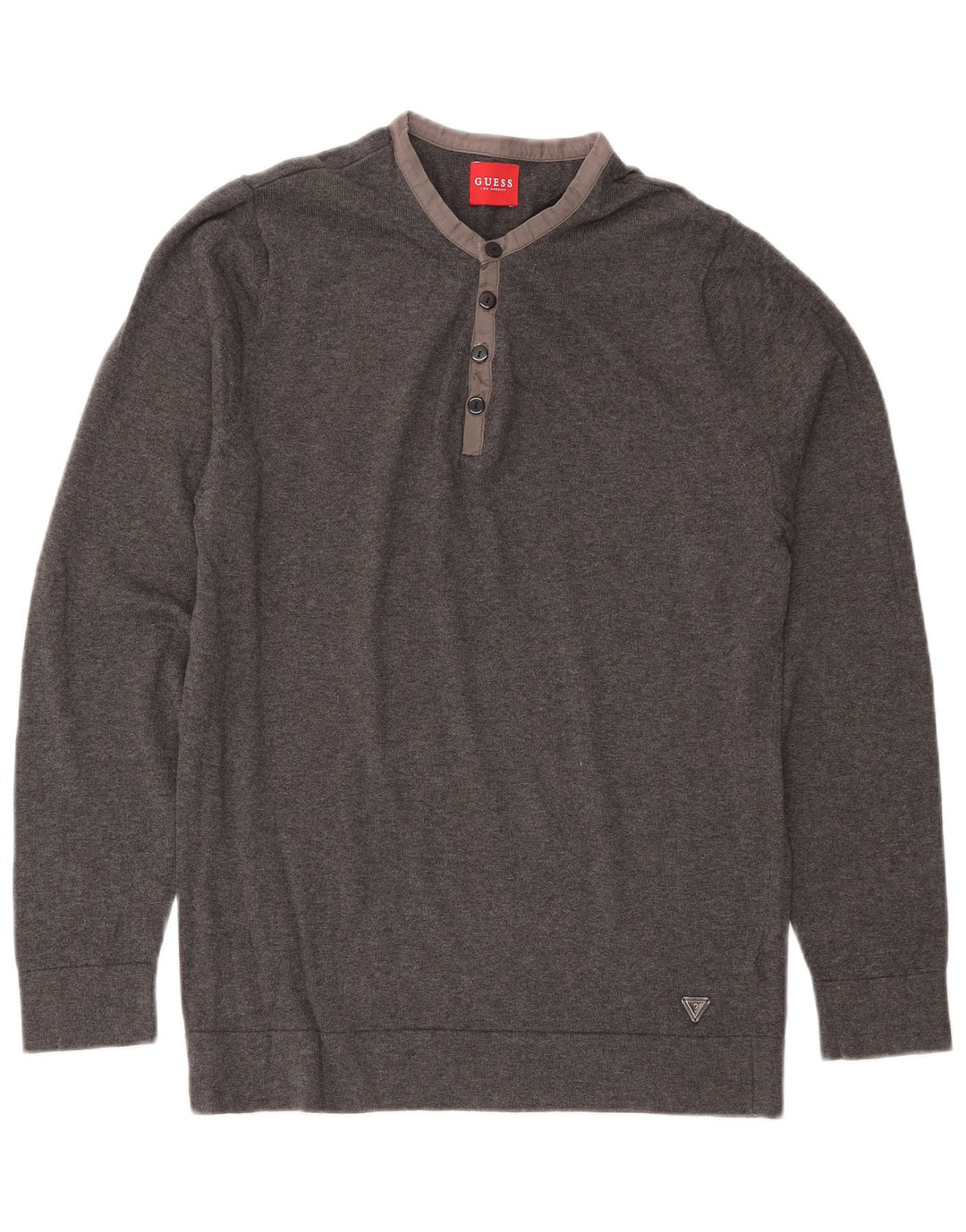 GUESS Pull à col rond pour homme en coton gris Large