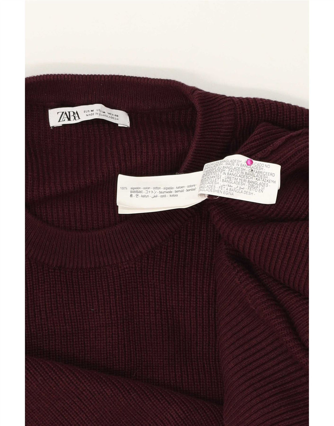 Zara Pull à col rond pour homme en coton bordeaux moyen