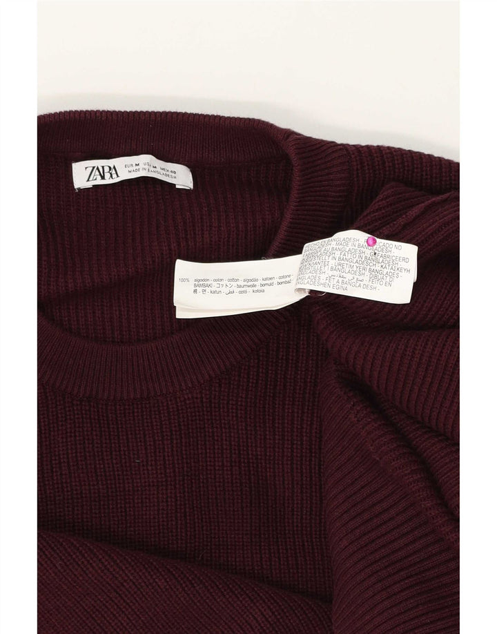 Zara Pull à col rond pour homme en coton bordeaux moyen