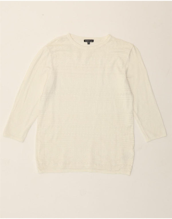 Warehouse Pull à col rond pour femme UK 12 Medium Off White Viscose