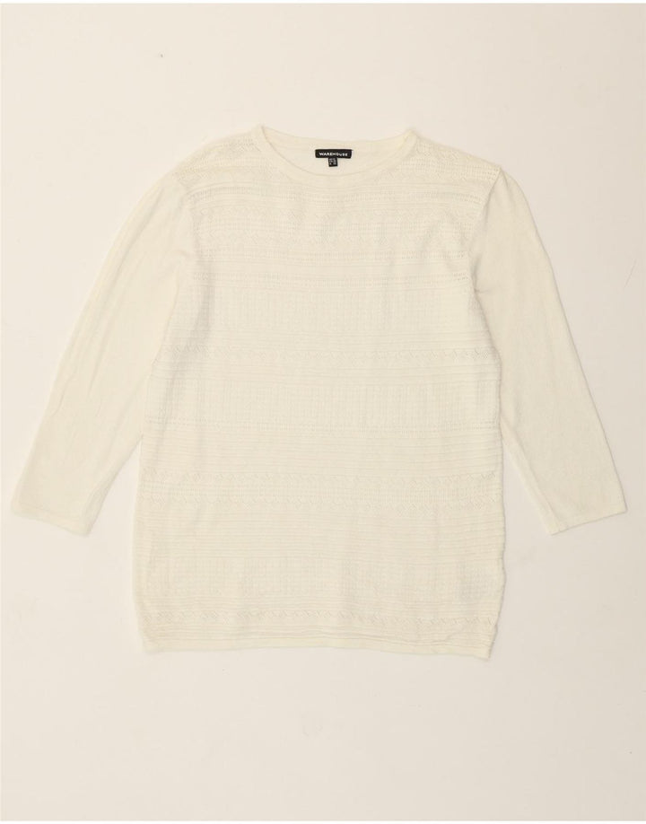 Warehouse Pull à col rond pour femme UK 12 Medium Off White Viscose