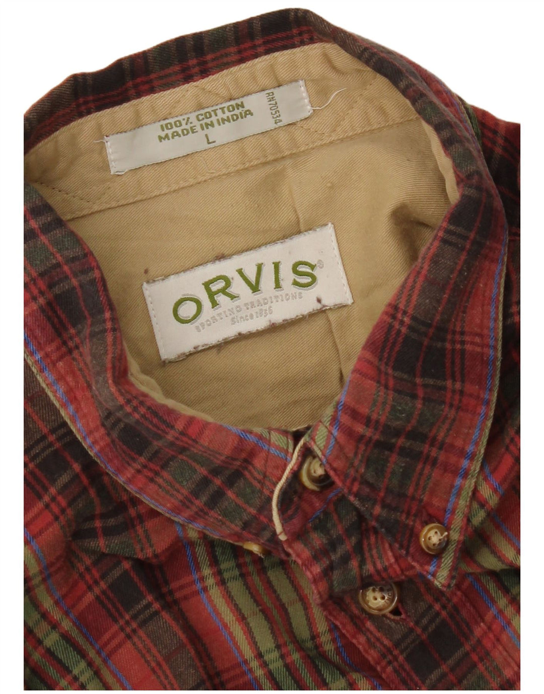 Orvis Chemise en flanelle pour homme en coton à grands carreaux rouges