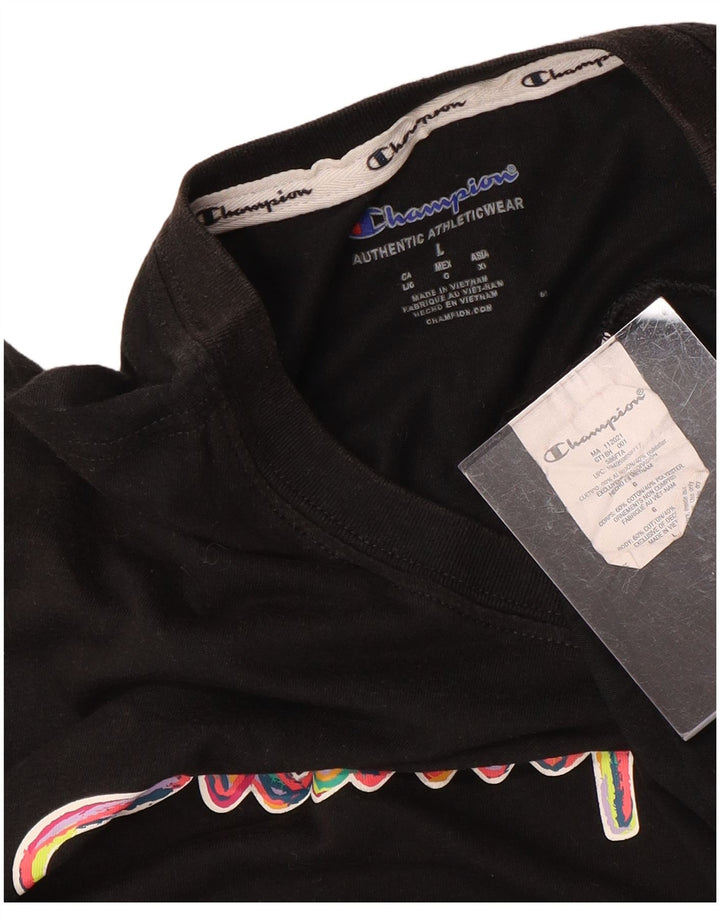 CHAMPION T-shirt graphique pour femme UK 16 Large Noir Coton