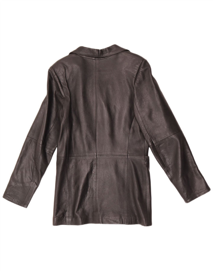 vintage Femme 5 Boutons Veste Blazer En Cuir UK 8 Petit Noir