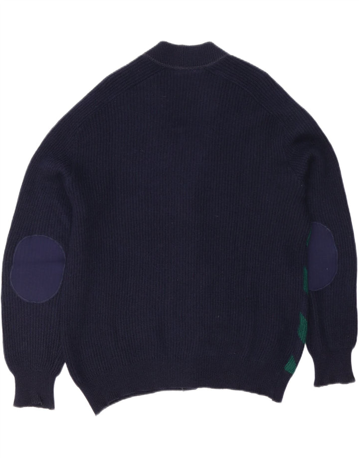 vintage Homme Cardigan Pull XL Bleu Marine Rayé
