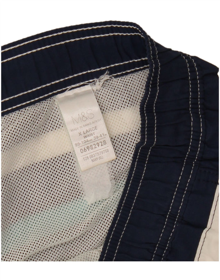 Marks & Spencer Short de bain homme XL bleu marine rayé polyester