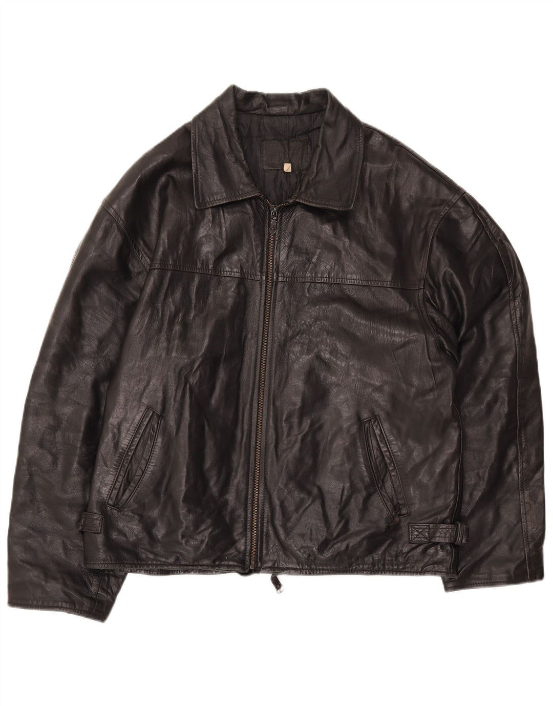 VINTAGE Veste en cuir femme IT 54 3XL Noir