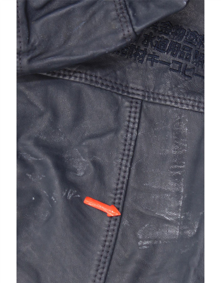 Superdry Veste en cuir à capuche pour femme UK 14 Cuir bleu marine moyen